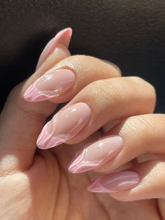 Korean Nails Short Jelly, Simple 3d Nail Designs, Simple 3d Nails, French Tip Nails With Design For Fall, Short French Nails Almond, Nails 2024 Short, 3d Jelly Nails, Korean Summer Nails