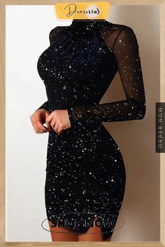 Sexy Long Sleeve Little Black Dress Long Sleeve Dress Winter, Dress Geometric, Mesh Bodycon Dress, Pencil Skirt Dress, Long Sleeve Dresses, Womens Floral Dress, Hip Dress, Sleeve Dresses, One Piece Dress