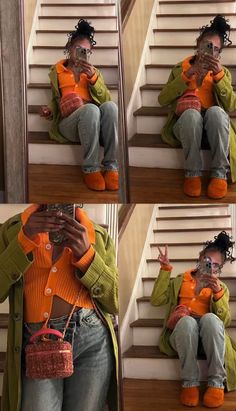 Orange Pullover Outfit, Orange Casual Outfit, Orange Clothes Aesthetic, Orange Aesthetic Outfits, Brown And Red Outfit, Orange Outfit Ideas, Orange Sweater Outfit, Mall Outfit, Yellow Knit Sweater