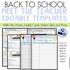 back to school meet the teacher editable templates with lists, supply cards, station signs and more