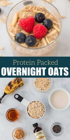 the ingredients to make overnight oats are in bowls and on top of each other