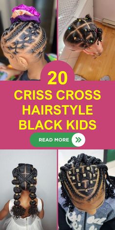 The criss cross hairstyle rubber bands black kids is an innovative approach to hair styling, ideal for those who love knotless braids. It's a style that respects the natural texture of the hair while embracing modern trends. Whether it's a quick weave or a more elaborate setup, this hairstyle is versatile and stylish, suitable for various occasions and moods. Kid Graduation Hairstyles Black, Criss Cross Hairstyle Rubber Bands, Criss Cross Hairstyle, Easy Hairstyles For Kids Black, Natural Hairstyles For Black Kids, Twist Hairstyles For Kids, Children Hairstyles, Cornrow Designs