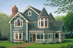 this is an artist's rendering of a victorian style house in the country side