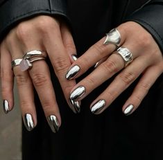 Chrome Nails Silver, Mens Nails, Minimal Nails, Metallic Nails, Chrome Nails, Best Acrylic Nails, Swag Nails