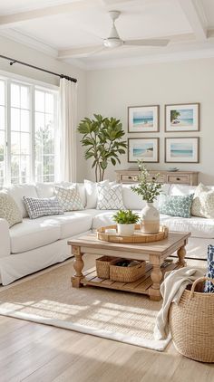 Coastal Living Room Decor Inspiration Warm Coastal Living Room, Coastal Beach House Living Room, Beach Condo Decorating Ideas, Coastal Chic Interior Design, Coastal Casual Living Room, Coastal Farmhouse Living Room, Coastal Design Ideas, Coastal Living Room Decor, Beach Condo Decor