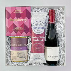 Gift a taste of sweet and savory with this beautiful red wine gift box. Perfect for any occasion, whether you're gifting it to someone for their birthday, sending a simple thank you, or landing a large client - they're sure to enjoy this gift box! This gift box includes:La Crema Pinot Noir [375mL]Raspberry Chocolate BarWine Chips [1oz]Barley Wine Salami Each gift comes wrapped in our beautiful white box, tied with a ribbon and hand written gift message. ** You must be 21 years of age or older to Voluspa Candles, Wine Gift Box, Tyler Candle Company, Simple Thank, Raspberry Chocolate, Strawberry Wine, Sweet Grace, Wine Gift Boxes, Mardi Gras Gifts