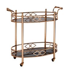 a gold and black serving cart with wheels