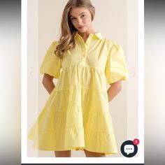 Very Pretty Yellow Dress Spring Daytime Mini Shirt Dress, Daytime Spring Mini Shirt Dress, Spring Mini-length Shirt Dress For Daytime, Yellow Cotton Shirt Dress For Spring, Womens Tunic Dress, Dresses Yellow, Pretty Yellow, Beaded Sweater, Black Knit Dress