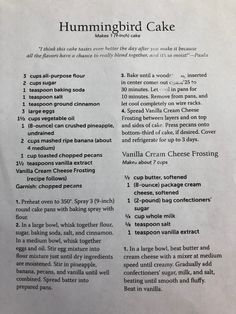 a recipe for hummingbird cake with instructions