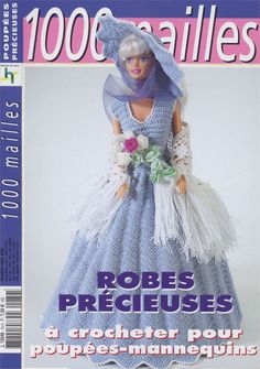 the cover of crochet magazine features a doll wearing a blue dress and bonnet