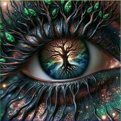 an eye with the image of a tree in it