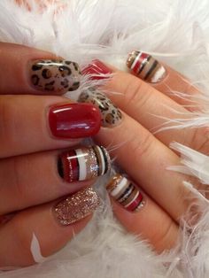 Maybe Nails Design Red, Xmas Nail, Prints Ideas, Country Nails, New Nail Designs, Nail Candy, Red Nail Designs, Animal Print Nails, Super Nails