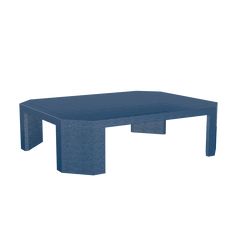 a blue table sitting on top of a white floor