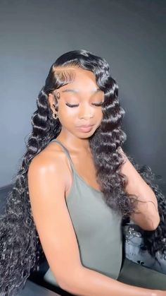 Hairstyle Wigs For Black Women, 19th Birthday Hairstyles, Black Lace Front Hairstyles, Curl Wigs For Black Women, Diamonds In Hair, Short Curly Wig Hairstyles, Side Part Hairstyles Curly Hair, Side Part Curly Wig, Water Wave Hairstyles