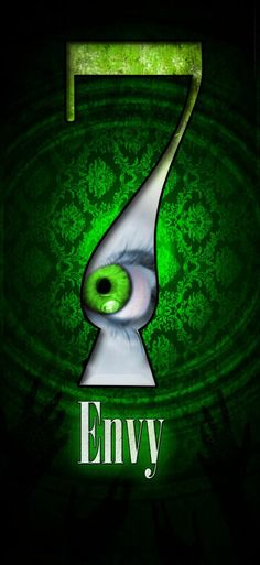 the number seven with an evil eye in it's center and green eyes on top