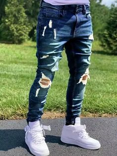 Men's Cotton Ripped Denim Pants - Trendy Casual Slim Jeans As Gift - Men's Clothing - Temu South Africa