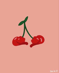 two cherries on a pink background