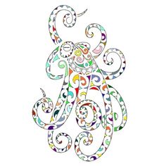 an octopus with many colors on it's body and some swirls around its neck