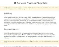 the it services proposal template is shown in this file, and contains information for each project