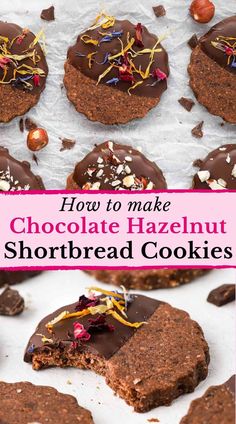 chocolate hazelnut shortbread cookies with text overlay