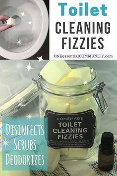 homemade diy cleaning fizzies in a jar with text overlay that reads homemade toilet cleaning fizzies