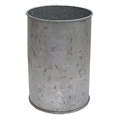 a metal trash can sitting on top of a white floor