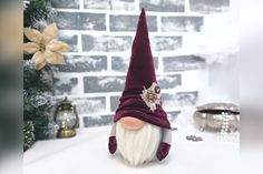 a gnome figurine sitting on top of a table