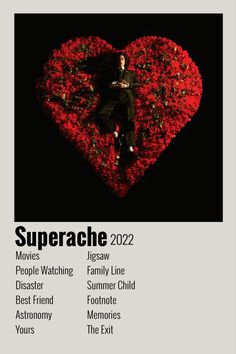 a poster with the words superache on it and an image of a man in a heart