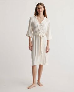 Organic Bamboo Jersey Robe Fitted Wrap Robe, Beige Wrap Dress With Tie Waist, Elegant V-neck Kimono For Daywear, Elegant V-neck Belted Robe, Elegant Wrap Robe With Tie Waist, Elegant Open Front Kimono With Tie Waist, Wrap Robe With Tie Waist, Elegant Spring Robe With Tie Waist, Chic Wrap Robe With Tie Waist