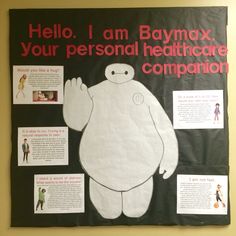 a bulletin board with an image of a large white bear on it's side