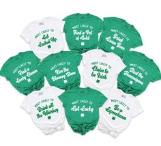 six st patrick's day onesuits with the words, i want to be lucky