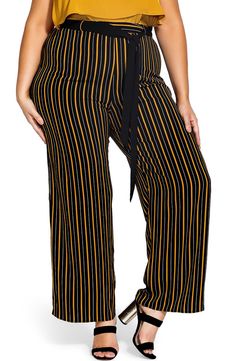 Stripe | Pull on | Wide leg Striped Palazzo Pants, Black Palazzo Pants, Casual Pants Style, Chic Pants, Plus Size Pants, Casual Trousers, Chic Woman, City Chic, Palazzo Pants