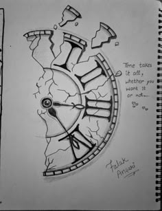 Time Sketch Clock, Clock Aesthetic Drawing, Clock Drawing Sketches, Clock Art Drawing, History Drawings Ideas, Future Drawing Ideas, Drawing Clock, Hourglass Drawing, Time Sketch