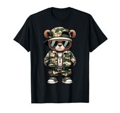 PRICES MAY VARY. Camo teddy bear hip hop style design for men, kids, boys, and women! Lightweight, Classic fit, Double-needle sleeve and bottom hem Camouflage T Shirts, Camo Tee, Bear Graphic, T Shirt Image, Hip Hop Outfits, Bear T Shirt, Streetwear Tshirt, Casual Streetwear, Fashion Brands