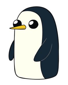 a cartoon penguin with black and white stripes on it's chest, standing in front of