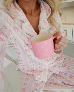 Ardm 2024 New Spring And Summer Sleepwear Bowknot Print Long Sleeve Shirt And Pants Pajama Set Striped Pajama Set, Summer Sleepwear, Matching Pajama, Cute Pajama Sets, Crop Top Dress, Pink Bows, Striped Pyjamas, Cute Pajamas, Matching Pajamas