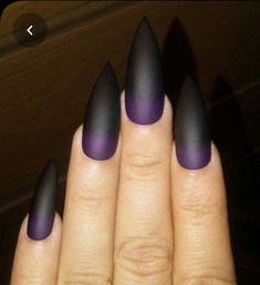 Goth Glue, Purple Stiletto Nails, Ongles Goth, Nails Gothic, Nails Shapes, Nails Goth, Purple Ombre Nails