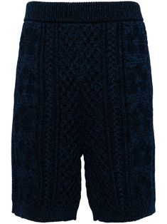 navy blue cotton patterned intarsia knit ribbed waistband two diagonal pockets to the sides ribbed hem knee-length City Shorts, Knee Length Shorts, Summer Beach Wear, Short Suit, Sweaters Knitwear, Light Jacket, Jacket Style, Jean Coat, Short Outfits