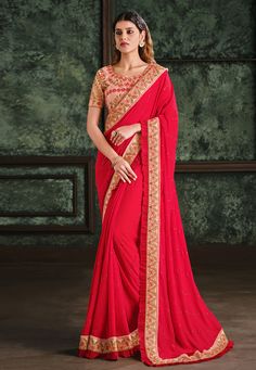 Buy Special silk Saree Party wedding wear dresses Red silk georgette festival wear saree 22022 online in USA, UK and Canada from KollyBollyEthnics.com Ugadi Festival, Festival Saree, Blouse With Border, Latest Sarees Online, Latest Saree, Readymade Saree, Embroidered Chiffon, Wedding Saree Indian, Half Sleeve Blouse