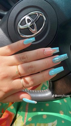 Different Color Nails Acrylic, French Rosa, Different Color Nails, Aqua Nails, Blue Acrylic Nails, Glow Nails, Blush Nails, Unique Acrylic Nails, Dipped Nails