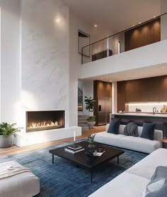 a living room filled with furniture and a fire place