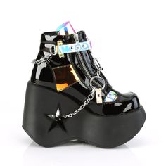 demonia | Totally Wicked Footwear Alternative Shoes, Boot Chains, Gothic Boots, Demonia Shoes, Magic Mirror, Wedge Ankle Boots, Platform Ankle Boots, Lace Up Ankle Boots, Platform Wedge