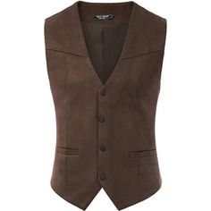 Shell:90%Polyester+10%Elastane, Lining:98%Polyester+2%Viscose Match: Men's Cowboy Suede Waistcoat Vest Can Match With Dress Shirt, Casual Shirt, Jacket, Make You Look Handsome. With Your Western Cowboy Hat, Stilt Felt Hat, Jeans Or Boots, Printed Large Square, Definitely Has An Old West Or Victorian Age Feel To It. Features: Faux Suede Leather Fabric, 4 Snap Buttons Closure, V Neck, Two Open Insert Pockets In The Front, Adjustable Back Strap, B Style With Exquisite Embroidery. Occasions: The Sue Fall Vest With Notch Lapel And Button Closure, Slim Fit Brown Outerwear For Work, Brown Slim Fit Outerwear For Work, Fall Vest With Notch Lapel And Buttons, Business Casual Fall Vest With Lapel Collar, Single Breasted Notch Lapel Vest For Fall, Fall Vest With Single Breasted Notch Lapel, Fall Single Breasted Vest With Notch Lapel, Classic Single-breasted Vest For Fall