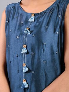 Drape dress - Indigo (Set of 2) By Sonal Kabra now available at Trendroots Chanderi Dress, Side Drape Dress, Women Books, Cotton Tops Designs, Simple Dress Casual, Cotton Silk Fabric, Handmade Mirror, Kurta Patterns, Women Dress Online