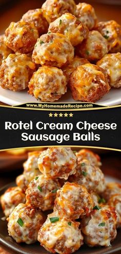 These Rotel cream cheese sausage balls are savory, cheesy, and packed with a hint of spice. Perfect for appetizers or snacking! Ingredients: 1 lb sausage 1 can Rotel tomatoes, drained 8 oz cream cheese 1 cup Bisquick mix Serve these sausage balls for a crowd-pleasing appetizer Cheese Sausage Balls, Cream Cheese Sausage, Cream Cheese Sausage Balls, Sausage Balls Recipe, Hot Sausage, Easy Finger Food, Sausage Balls, Finger Foods Easy, Ground Sausage