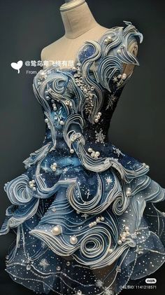 Universe Fashion, Sea Aesthetic Clothes, Over The Top Dresses, Unique Dress Designs Fashion, Wave Dress, Big Dress, Ocean Aesthetic Clothes, Ocean Aesthetic Outfit, Fashion Design Ideas