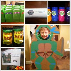 a collage of pictures with different items in the same photo, including an image of a child's costume