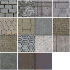 several different types of tiles are shown in this image, each with different colors and sizes