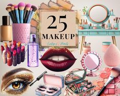 Beauty Clipart, Lipstick Clipart, Makeup Clipart Image, Makeup Vector Illustration, Makeup Prints Art Wall Decor, Makeup Clipart, Makeup Stickers, Cosmetic Sets, Fashion Clipart