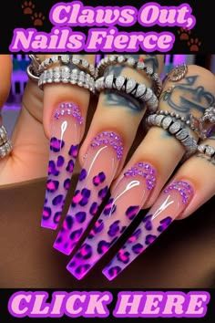 Animal Print Nail Designs, Rainbow Nails Design, Animal Print Nails Art, Queen Nails, Chrome Nails Designs, Ladies Club, Purple Nail Designs, Leopard Print Nails, Cute Nail Art Designs